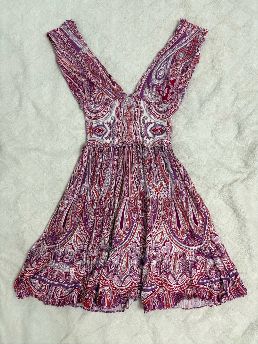 Designer V-Neck Paisley Maxi Dress in Pink and Purple